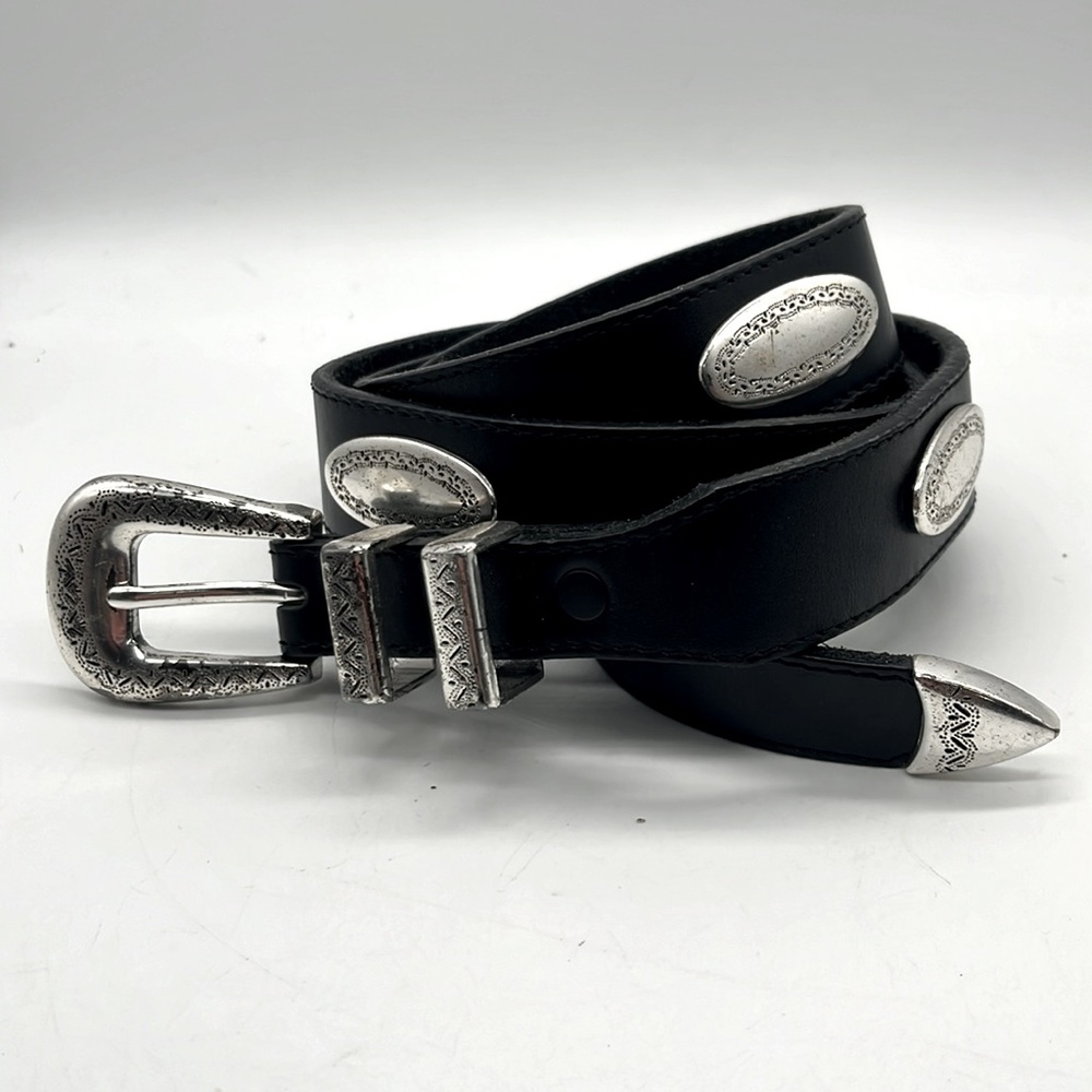Brighton Mens 44” Leather Belt with silver embellishment Black